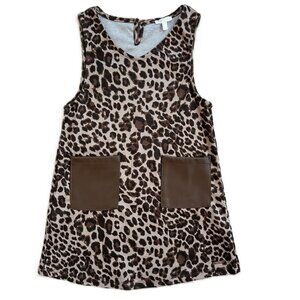 Tahari Girl size 6 Dress Leopard Print Sleeveless Faux Leather Pockets